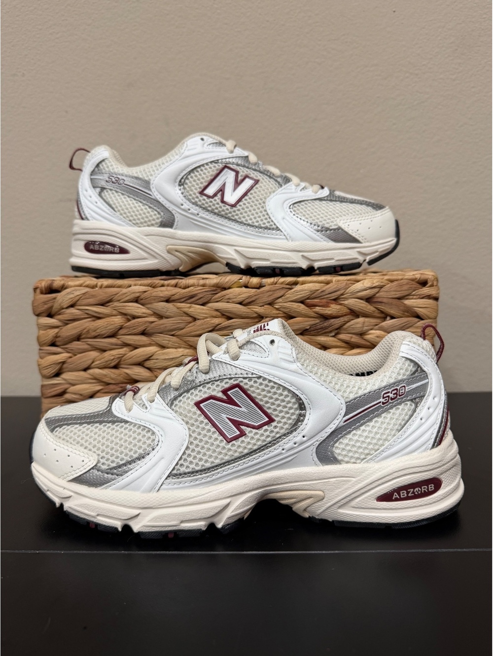Size 7 - * SAMPLE* New Balance Women’s 530 “Sea Salt Mercury Red”